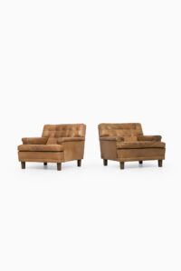 Arne Norell Merkur easy chairs in cognac brown leather at Studio Schalling
