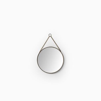 Mirror in oak, brass and leather by Glas mäster at Studio Schalling