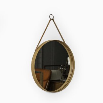 Mirror in oak, brass and leather by Glas mäster at Studio Schalling