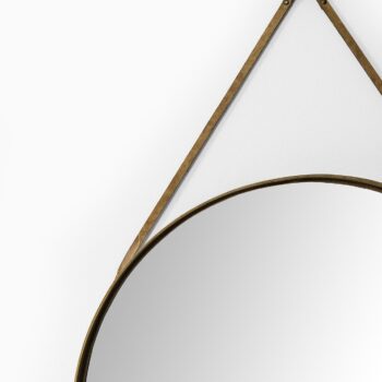 Mirror in oak, brass and leather by Glas mäster at Studio Schalling