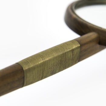 High quality hand mirror in walnut and brass wire at Studio Schalling