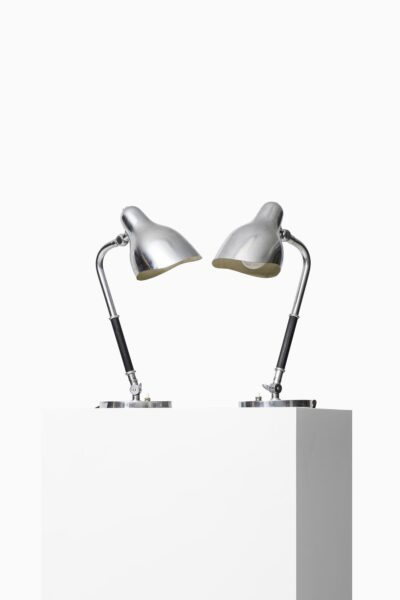 Vilhelm Lauritzen table lamps in chromed steel at Studio Schalling