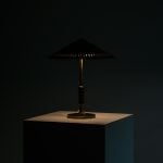 Bent Karlby table lamp in brass and mahogany at Studio Schalling