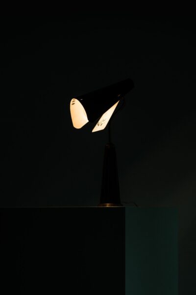 Table lamp with flexible shade in black metal at Studio Schalling