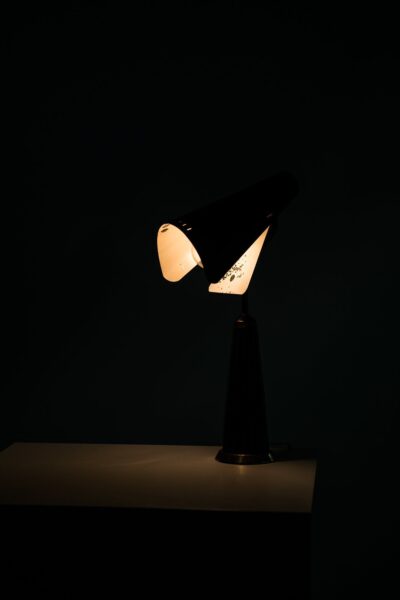 Table lamp with flexible shade in black metal at Studio Schalling