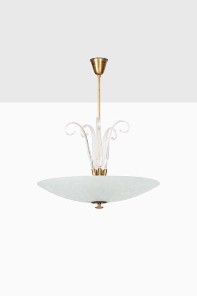 Ceiling lamp in brass and glass by Orrefors at Studio Schalling