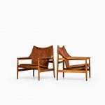 Hans Olsen easy chairs in teak and suede at Studio Schalling