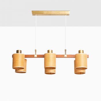 Hans Bergström ceiling lamp in brass and teak at Studio Schalling