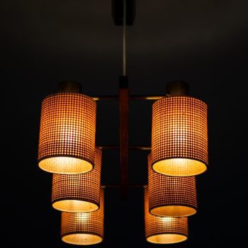 Hans Bergström ceiling lamp in brass and teak at Studio Schalling