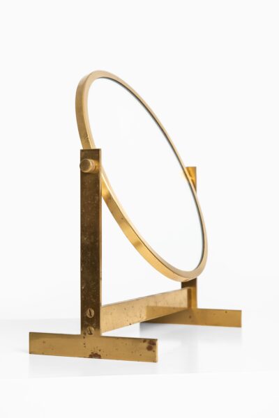 Table mirror in brass and teak at Studio Schalling