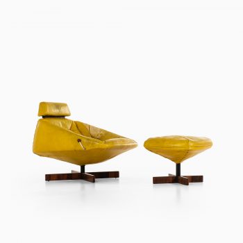 Percival Lafer easy chair in rosewood and yellow leather at Studio Schalling