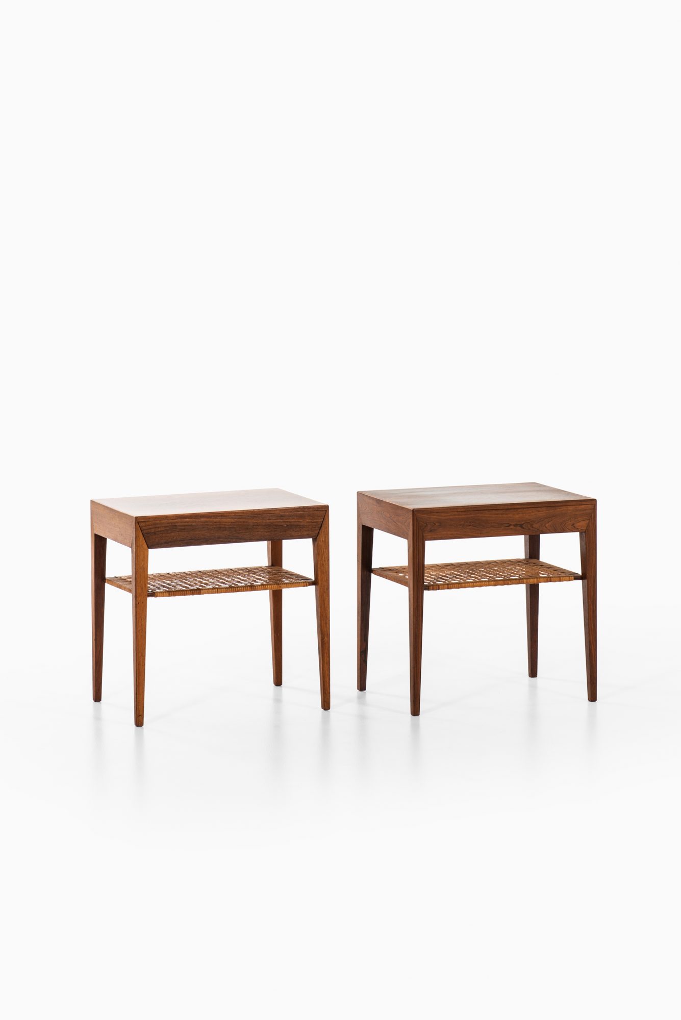 Severin Hansen bedside tables in rosewood and cane at Studio Schalling