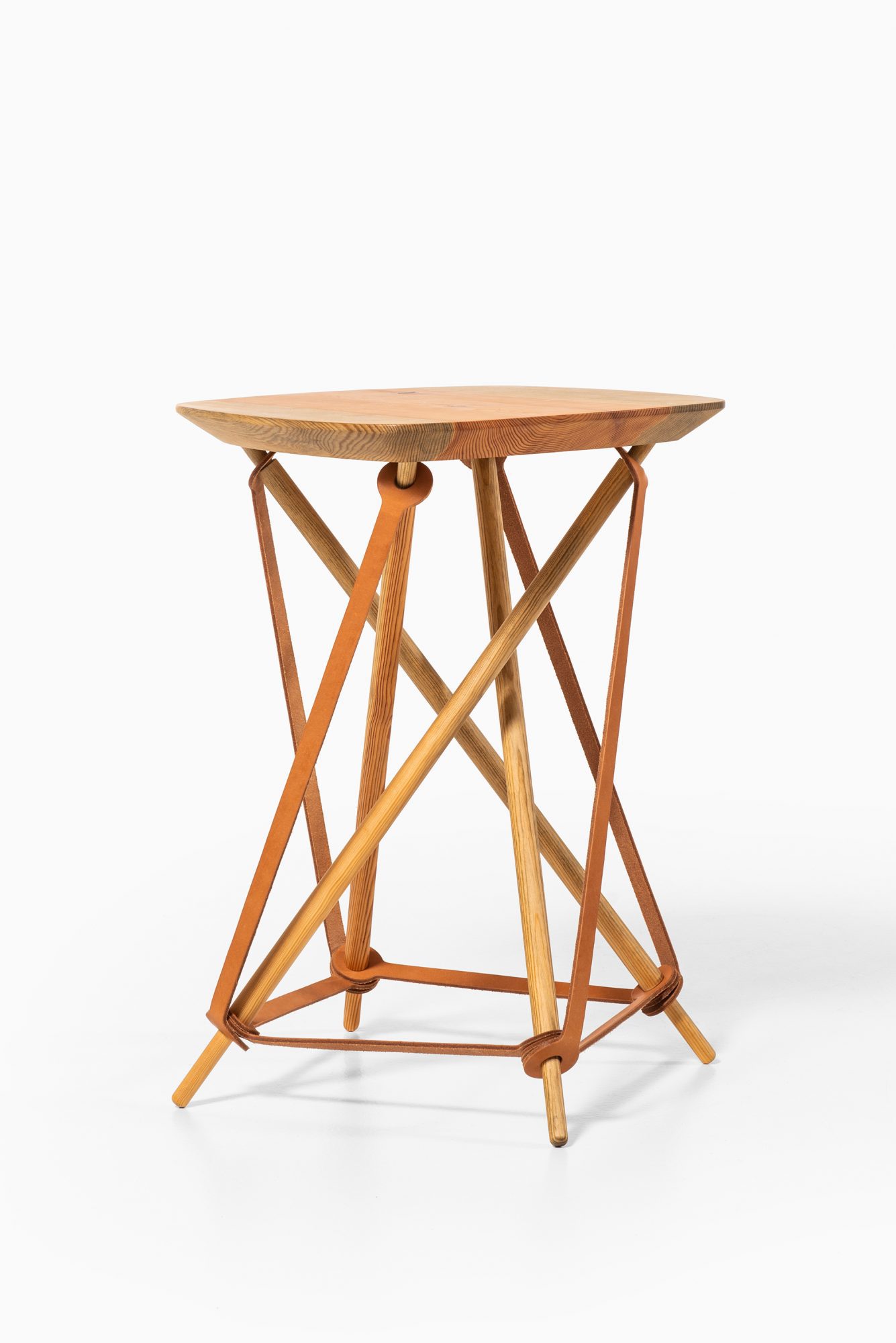 Lith Lith Lundin stool / side table in pine and leather at Studio Schalling