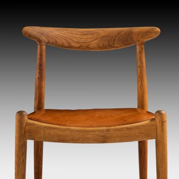 Hans Wegner W1 dining chairs in oak and leather at Studio Schalling