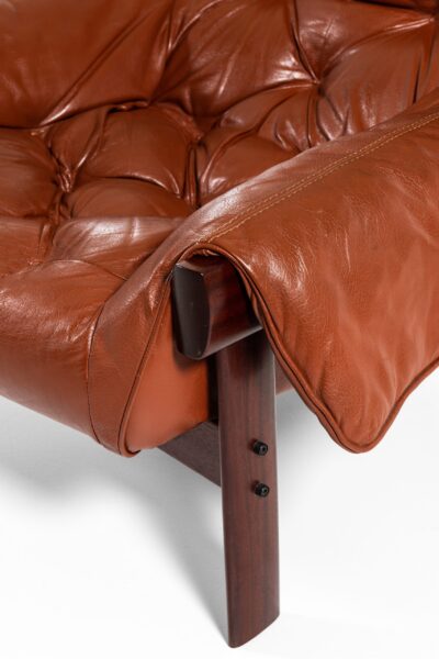 Percival Lafer easy chair in rosewood and brown leather at Studio Schalling