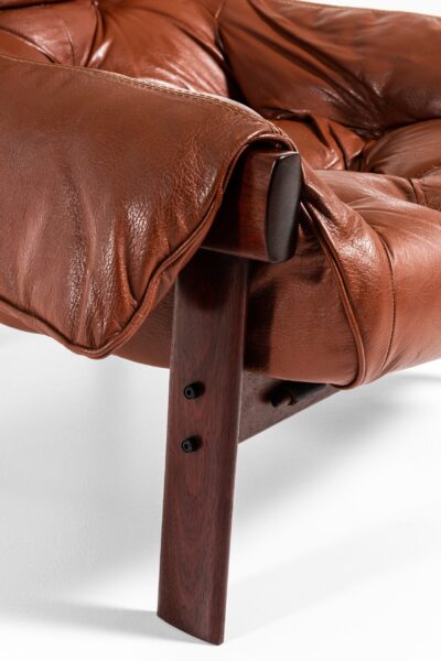 Percival Lafer easy chair in rosewood and brown leather at Studio Schalling