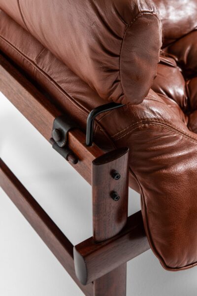 Percival Lafer easy chair in rosewood and brown leather at Studio Schalling