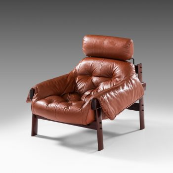 Percival Lafer easy chair in rosewood and brown leather at Studio Schalling