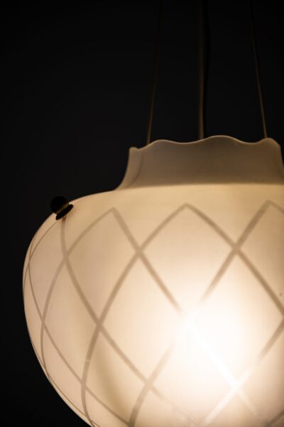 Ceiling lamp in brass and etched glass by Orrefors at Studio Schalling