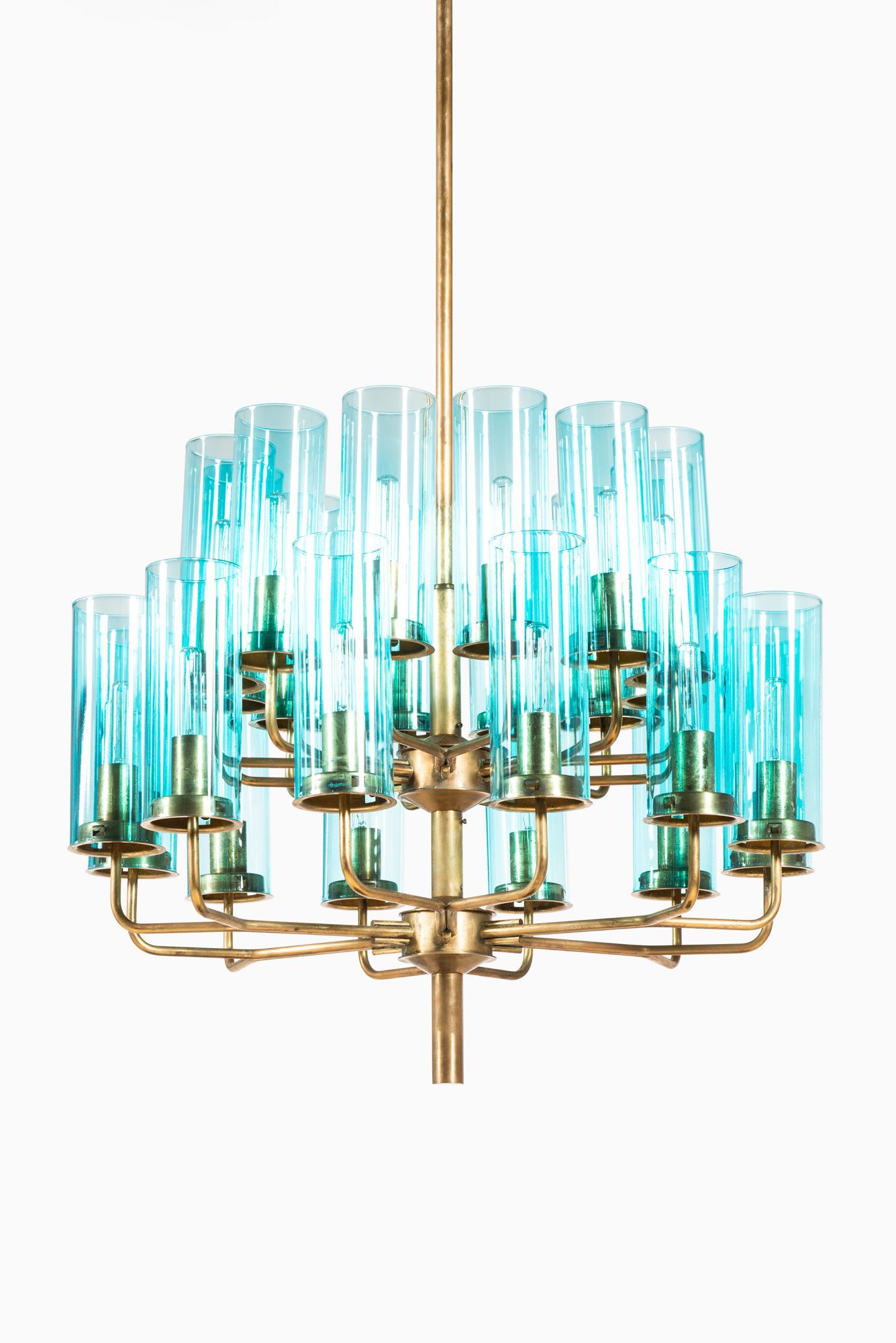 Hans-Agne Jakobsson T-434/24 ceiling lamp in brass and blue glass at Studio Schalling