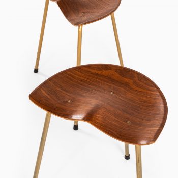 Pair of stools in teak and brass plated steel at Studio Schalling