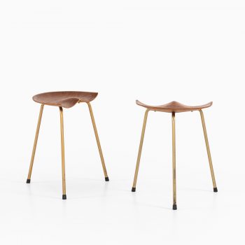 Pair of stools in teak and brass plated steel at Studio Schalling