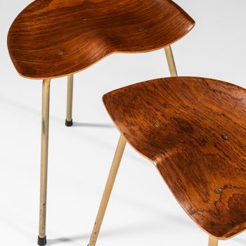 Pair of stools in teak and brass plated steel at Studio Schalling