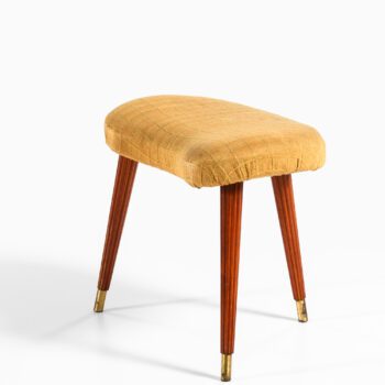 Stool in mahogany, brass and original fabric at Studio Schalling