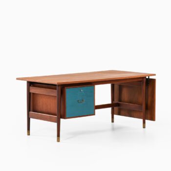 Desk in teak, brass and blue lacquer at Studio Schalling