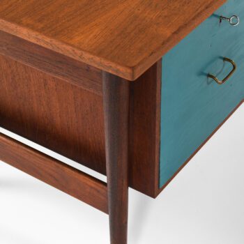 Desk in teak, brass and blue lacquer at Studio Schalling