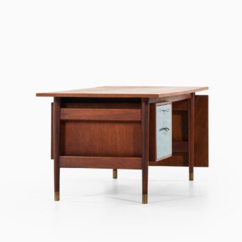 Desk in teak, brass and blue lacquer at Studio Schalling