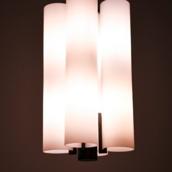 Pair of large ceiling lamps in opaline glass at Studio Schalling