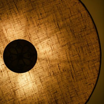 Flush mount ceiling lamp in fabric and brass at Studio Schalling