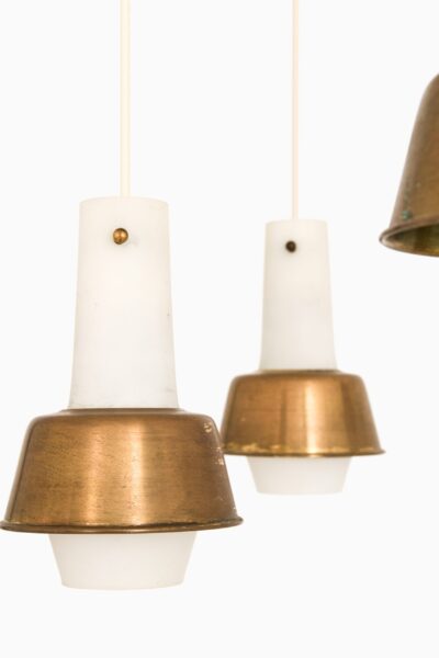 Ceiling lamp in brass, cane and opaline glass at Studio Schalling