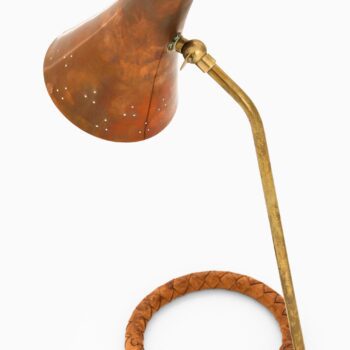 Table lamp in copper, brass and leather at Studio Schalling