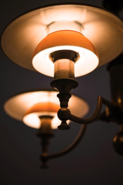 Ceiling lamp in browned brass and glass at Studio Schalling