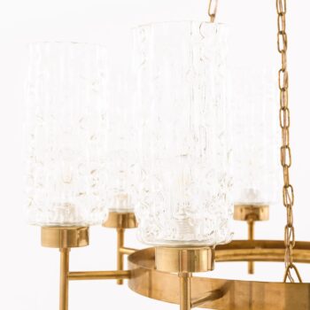 Pair of ceiling lamps in brass and glass at Studio Schalling