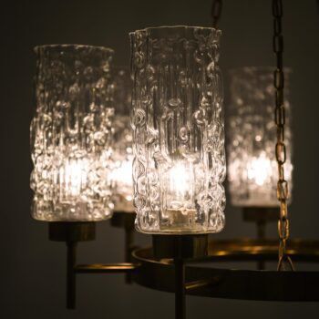 Pair of ceiling lamps in brass and glass at Studio Schalling