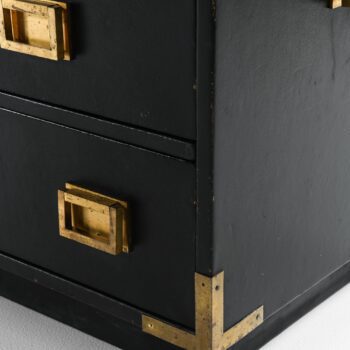 Black leather bureau with brass details at Studio Schalling