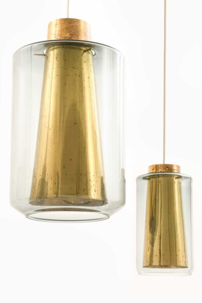 Set of 3 ceiling lamps in brass and glass at Studio Schalling