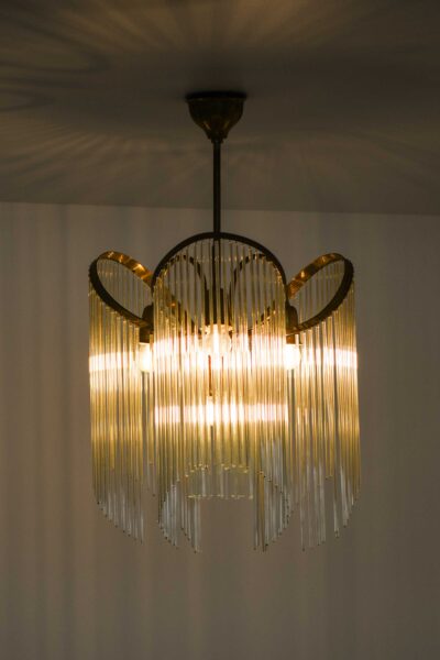 Art Deco ceiling lamp in brass and glass at Studio Schalling