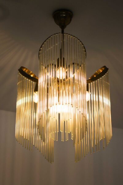 Art Deco ceiling lamp in brass and glass at Studio Schalling