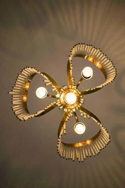 Art Deco ceiling lamp in brass and glass at Studio Schalling