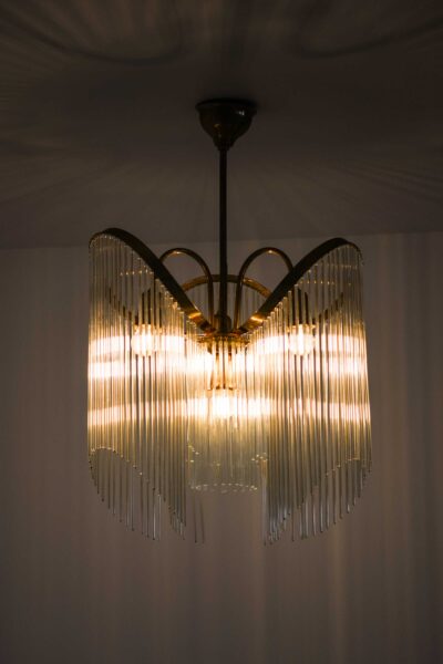 Art Deco ceiling lamp in brass and glass at Studio Schalling